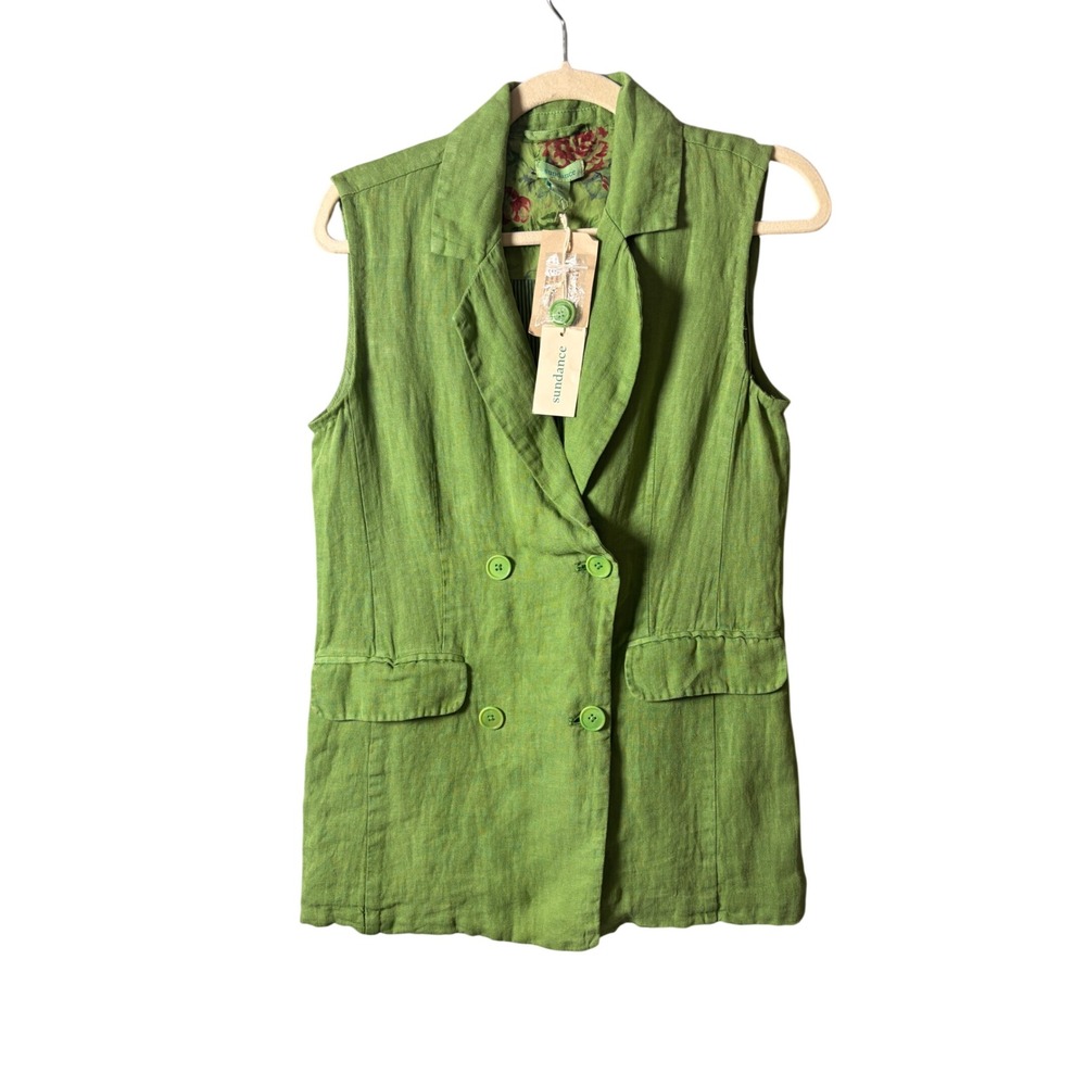 Sundance Oaklee Blazer Vest XS Green Tea Linen Double Breasted Boho Coastal